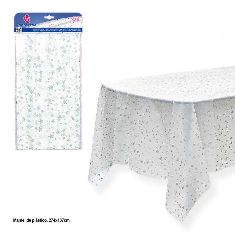 Tovaglia bianca con stelle argentate 220x132cm