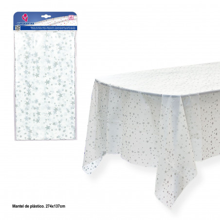 Tovaglia bianca con stelle argentate 220x132cm