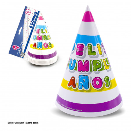 Cappelli di cavolo con strisce colorate buon compleanno 6 pezzi