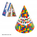 Cappellini da festa con design a blocchi di buon compleanno - Confezione da 6