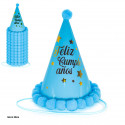 Cappello felice compleanno stelle pompon blu