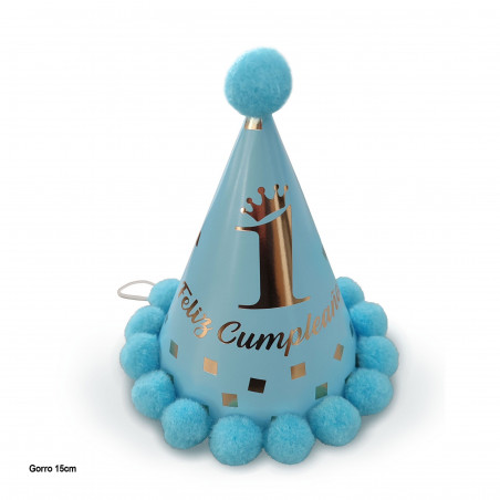 Cappello felice 1 compleanno pompon blu
