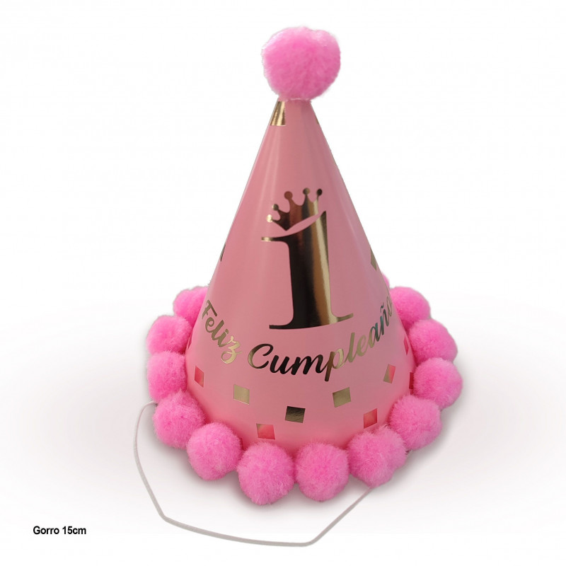 Cappello di buon 1° compleanno con pompon rosa