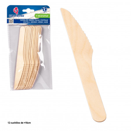 Coltelli di legno biodegradabili 16 cm Confezione da 12 unità