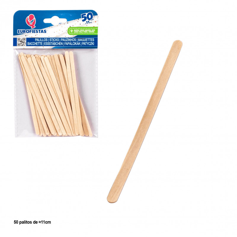 Bastoncini di legno biodegradabili 11 cm Confezione da 50 unità