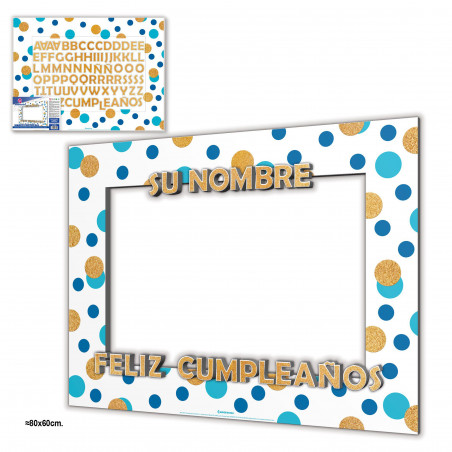 Photocall Personalizzabile Buon Compleanno Blu e Dorato con Lettere Adesive