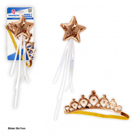 Set diadema e bacchetta stella oro liscio