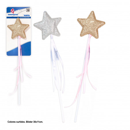 Bastone stella glitter oro fiocco rosa
