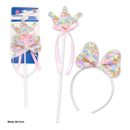 Set bacchetta e diadema paillettes colorate.