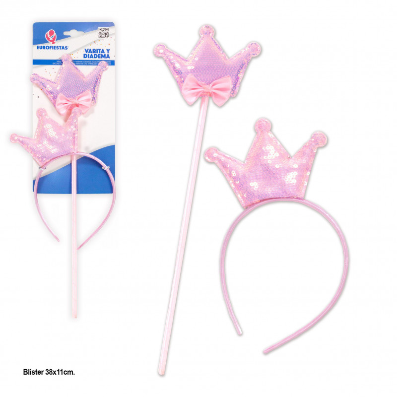 "Set bacchetta e diadema paillettes oro rosa"