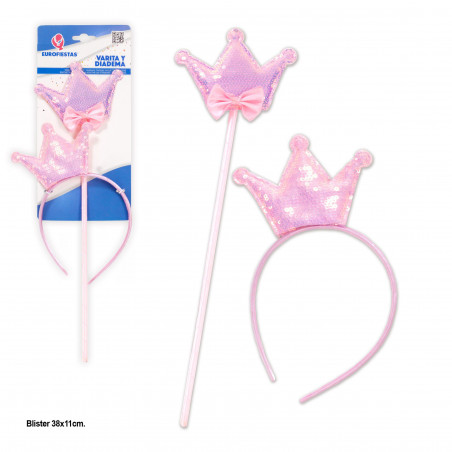 "Set bacchetta e diadema paillettes oro rosa"