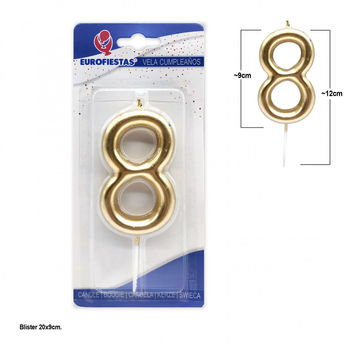 Candela gigante numero 8 9cm oro