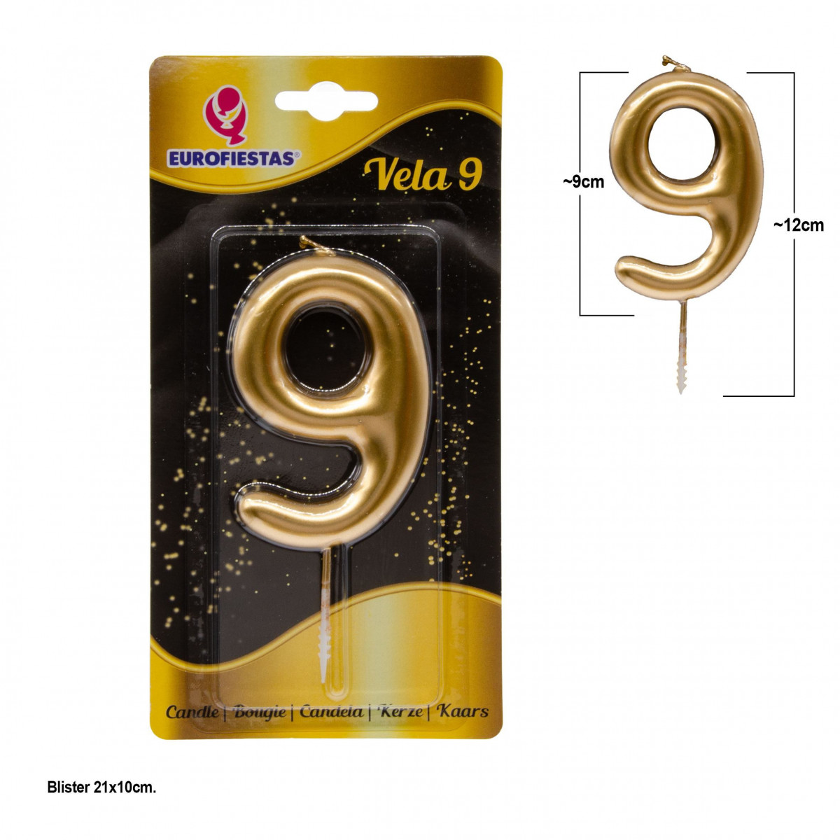 Vela gigante numero 9 9cm oro pq.12 c 240u