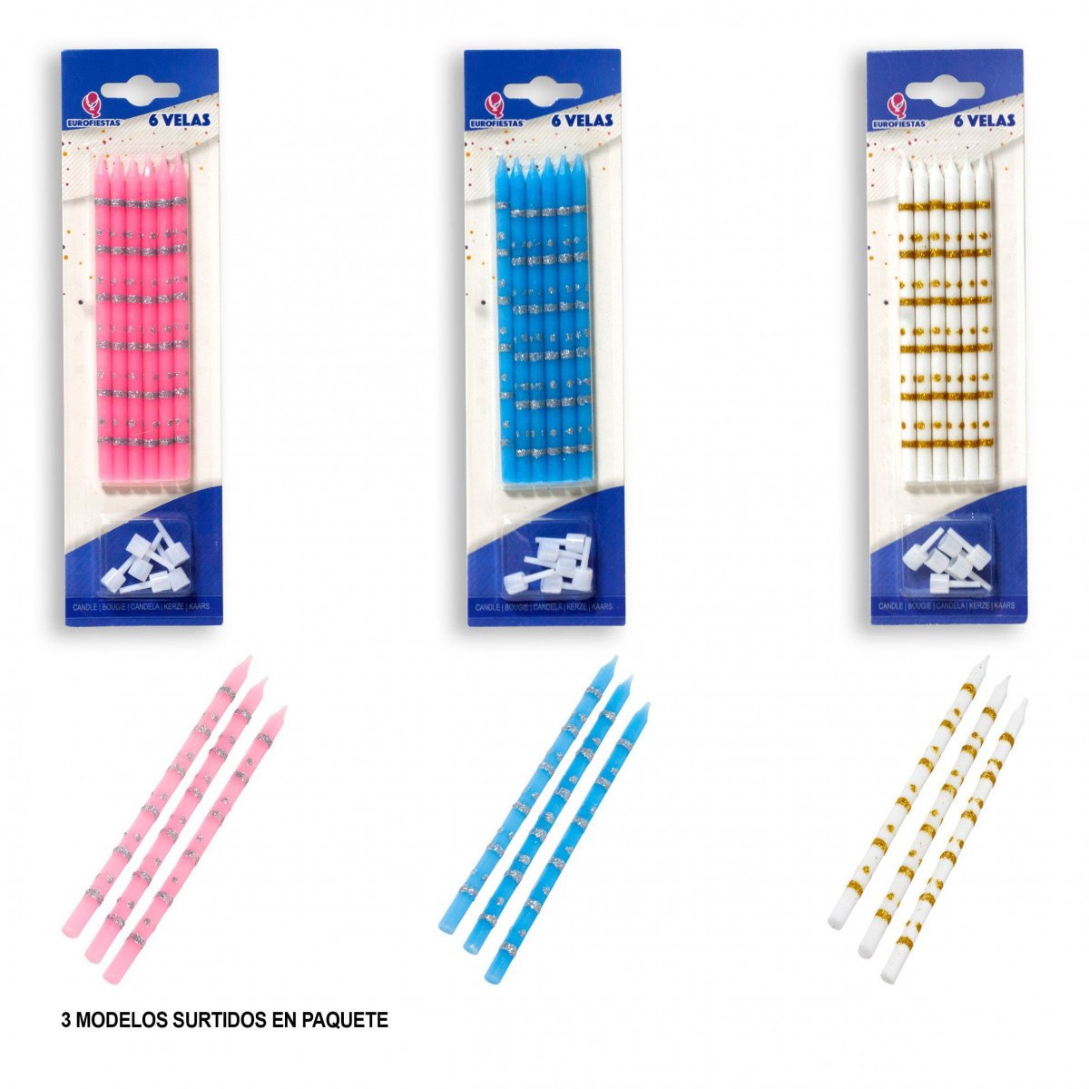 Candeline di compleanno fini assortite glitterate