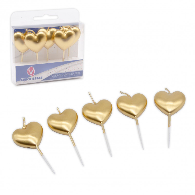 5 candele cuore oro