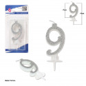 Candela glitter argento 9
