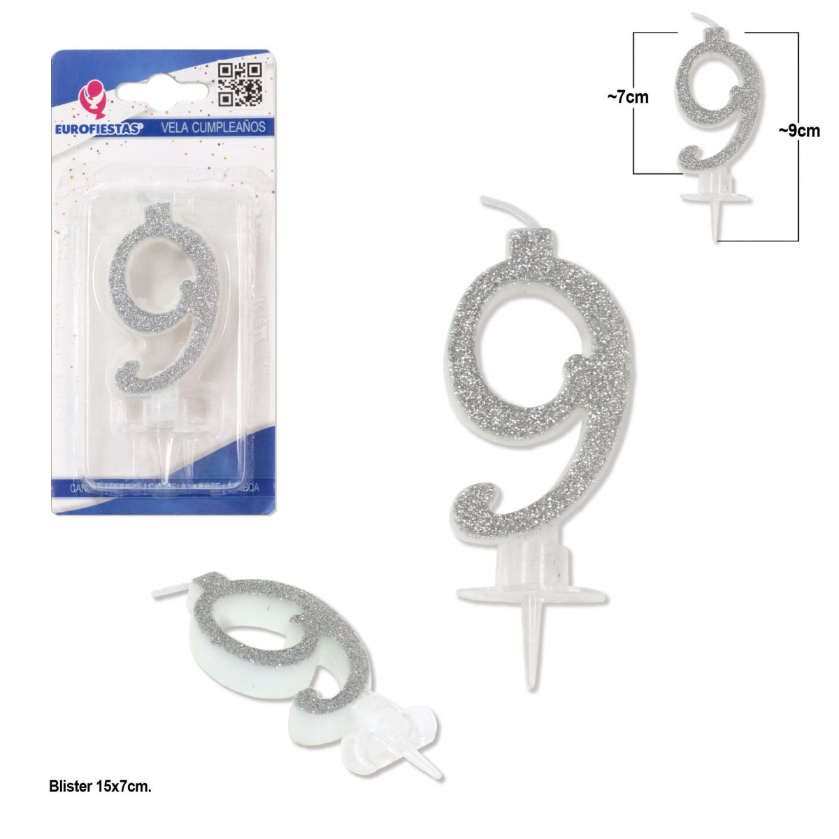 Candela glitter argento 9