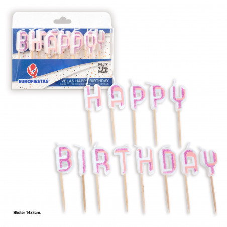 Candele happy birthday glitter rosa