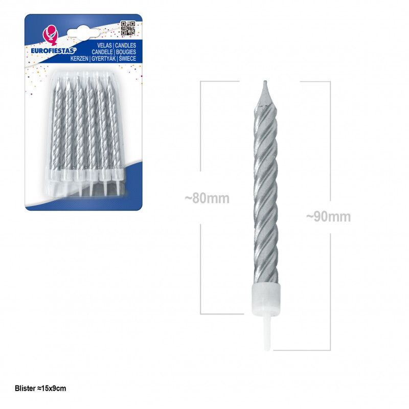 Candele classiche 6 argento metallizzato