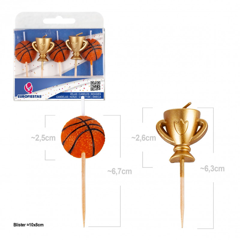 Candele Decorative di Basket e Trofeo Pack da 5 per Torte e Feste a Tema