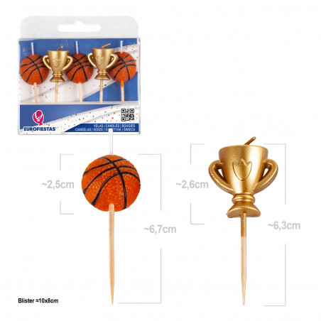 Candele Decorative di Basket e Trofeo Pack da 5 per Torte e Feste a Tema