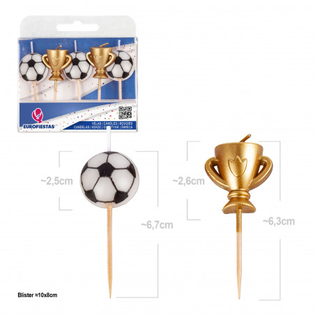 Candele decorative a forma di pallone da calcio e trofeo, confezione da 5, per torte e feste a tema