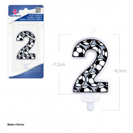 Candela di Compleanno Numero 2 con Design Calcio