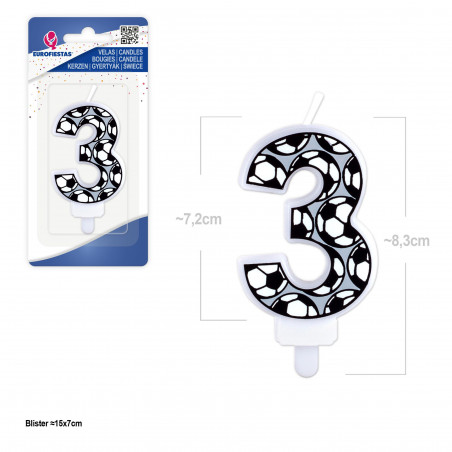 Candela di Compleanno Numero 3 con Design di Calcio Perfetta per Feste a Tema
