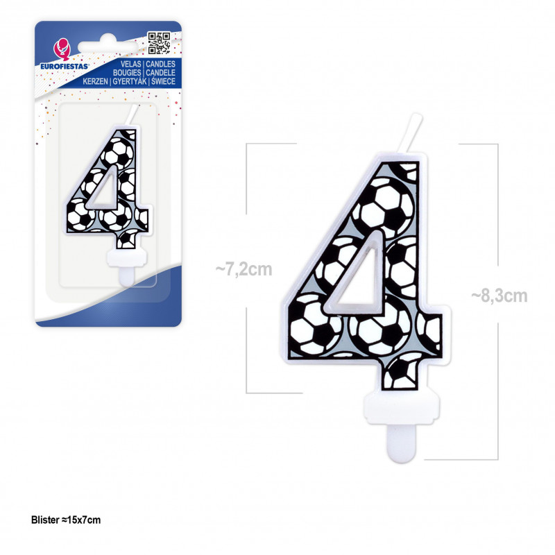 Candela di Compleanno Numero 4 con Design Calcio Ideale per Torte di Feste Tematiche