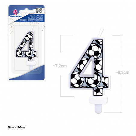 Candela di Compleanno Numero 4 con Design Calcio Ideale per Torte di Feste Tematiche