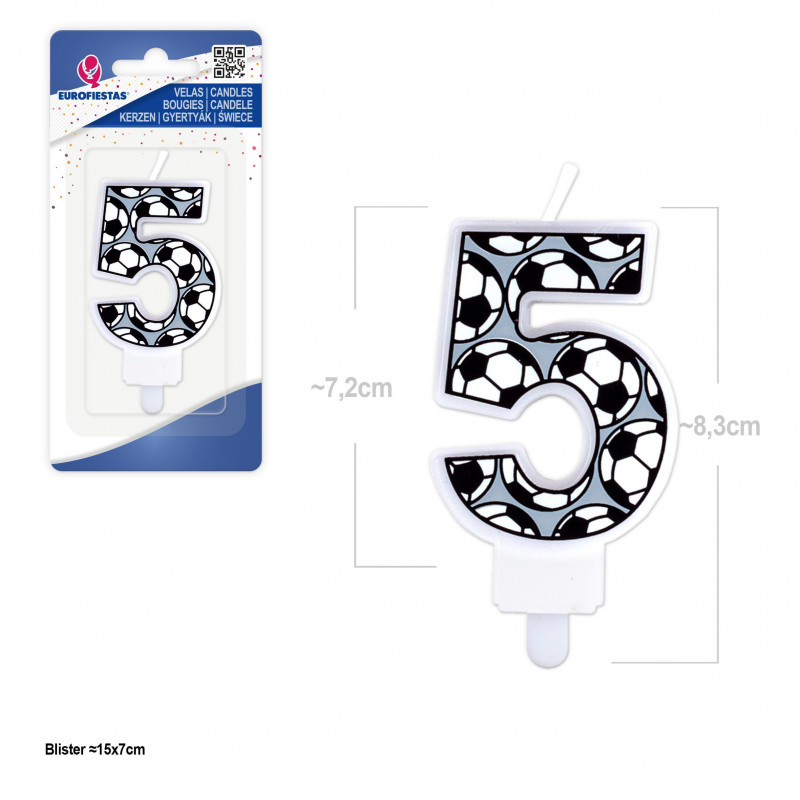 Candelina di Compleanno Numero 5 Design di Calcio Ideale per Torte a Tema Calcio