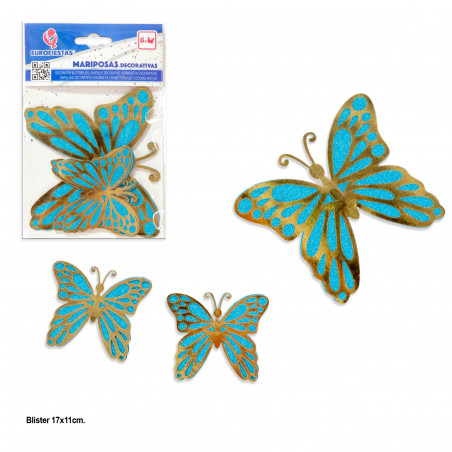 Farfalle 6 ali blu oro metallizzato