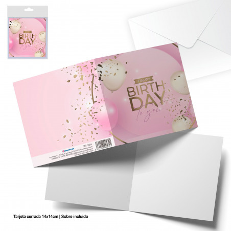 Biglietto di auguri quadrato rosa buon compleanno oro
