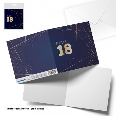 Biglietto di auguri quadrato blu navy e oro felice 18