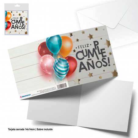 Biglietto di auguri di compleanno con busta - Design colorato e festoso