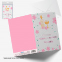 Biglietto di auguri rosa metallizzato calice comunione