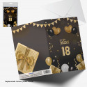 Biglietto di auguri per il 18° compleanno con busta, elegante design nero e oro
