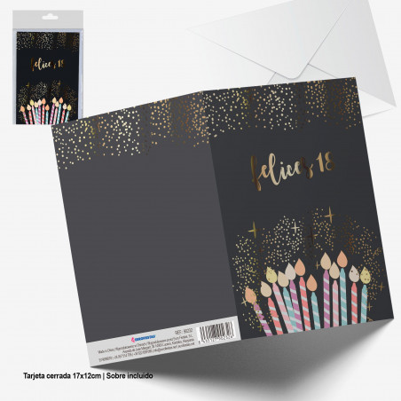 Biglietto di auguri oro metallizzato felici 18