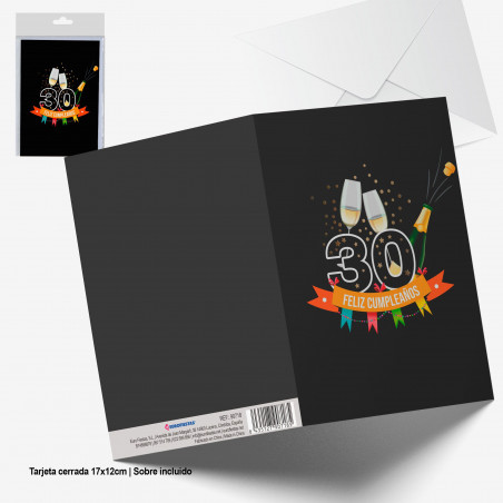 Biglietto di auguri nero con stelle d'oro felice compleanno 30