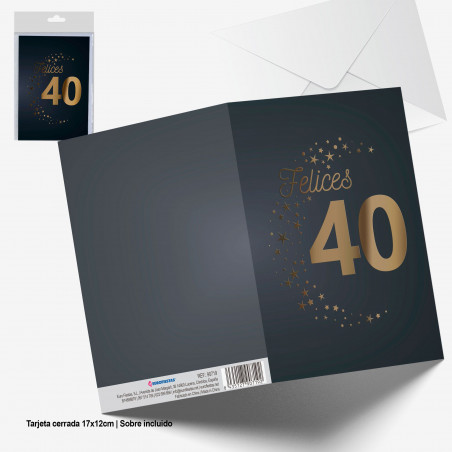 Biglietto di auguri nero stelle oro felici 40