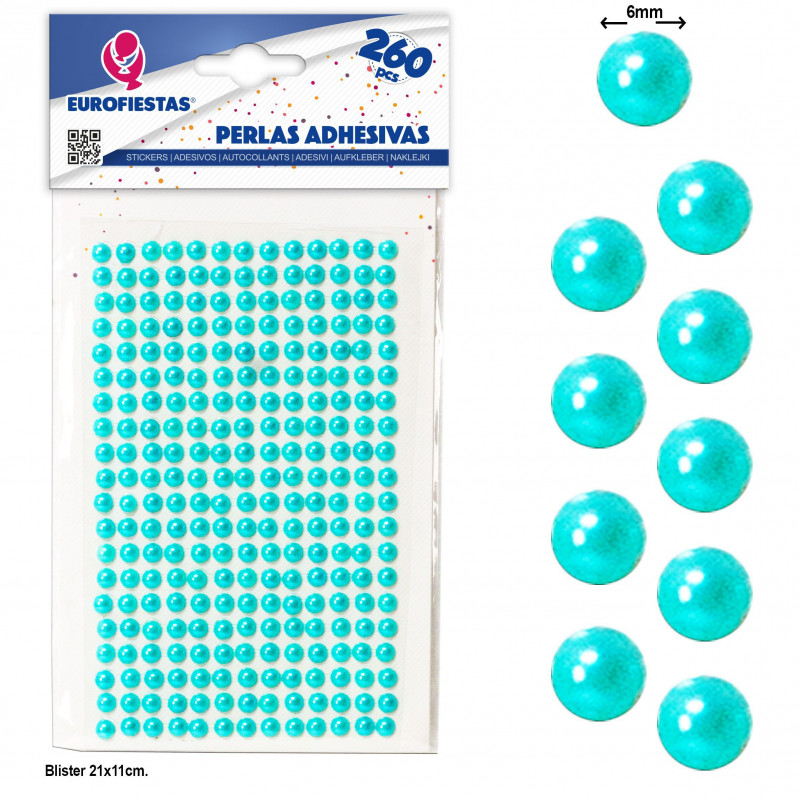 Perle adesive blu per decorazione, confezione da 260 unità