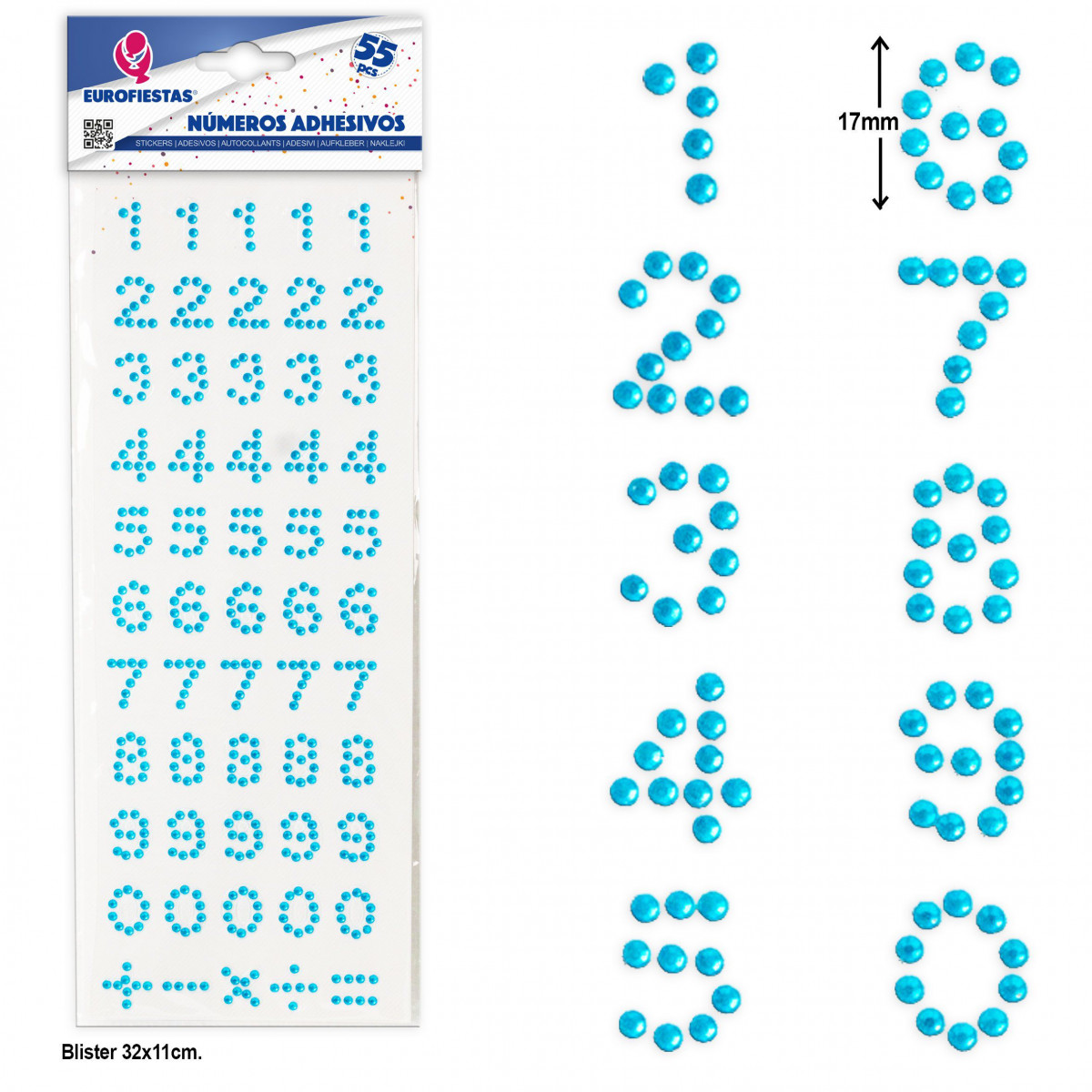 Numeri adesivi azzurro cielo per personalizzare, Pacco da 55 unità