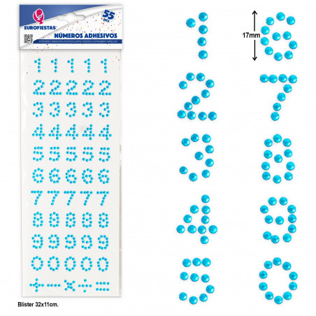 Numeri adesivi azzurro cielo per personalizzare, Pacco da 55 unità