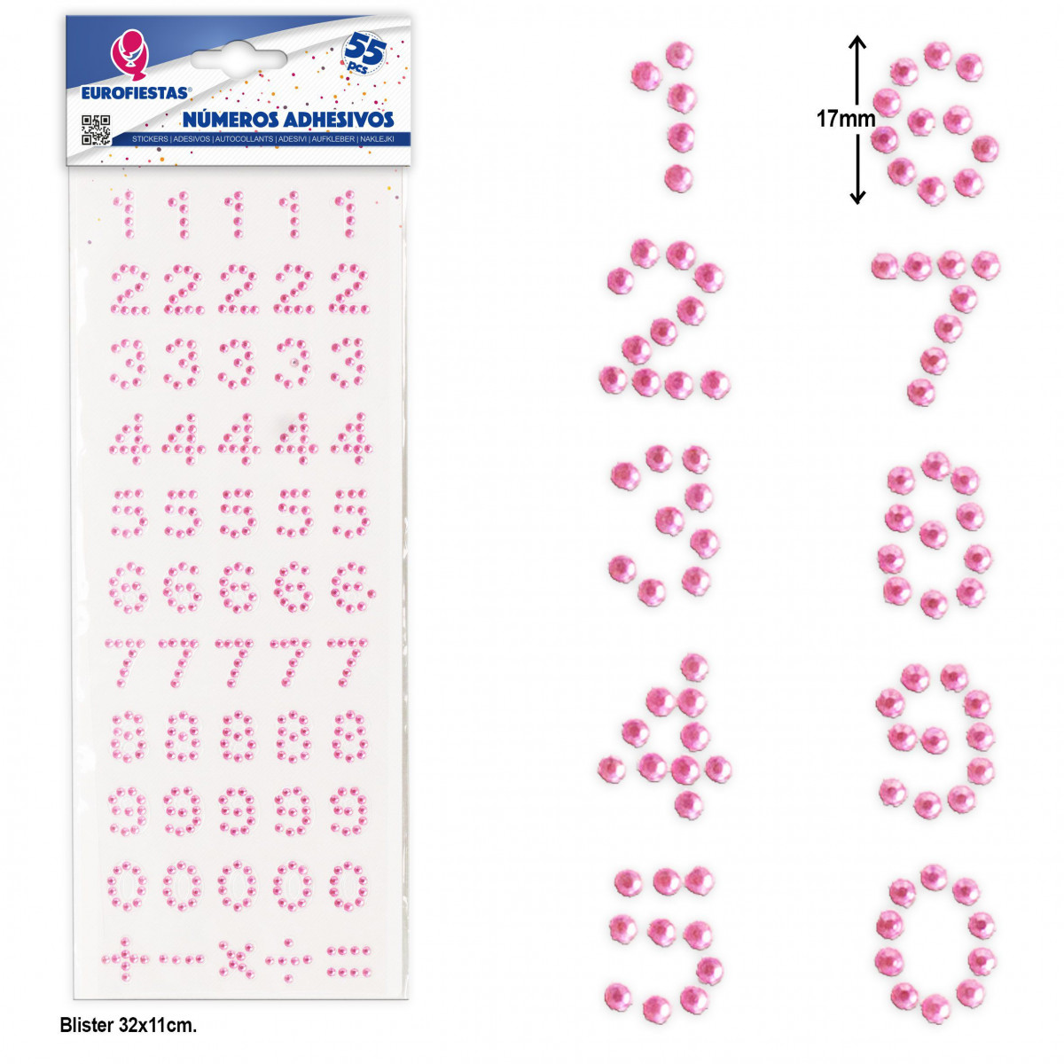 Adesivi numeri rosa per lavoretti, confezione da 55 unità