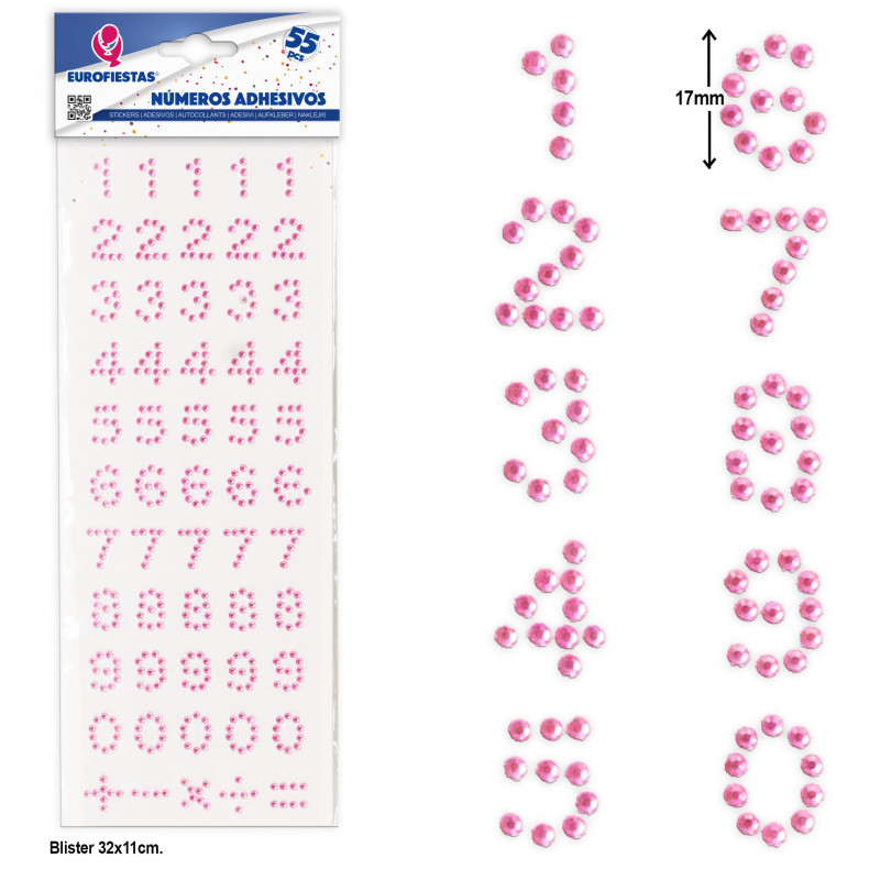 Adesivi numeri rosa per lavoretti, confezione da 55 unità