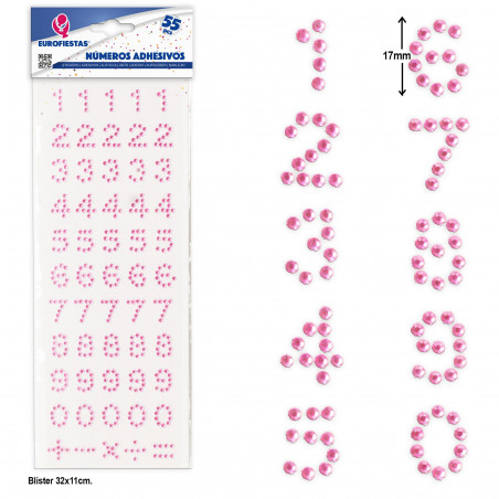 Adesivi numeri rosa per lavoretti, confezione da 55 unità