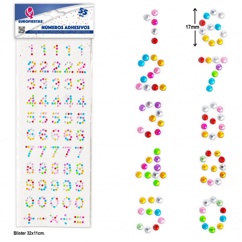 Adesivi numerici multicolori, set di 55 numeri glitterati per lavoretti