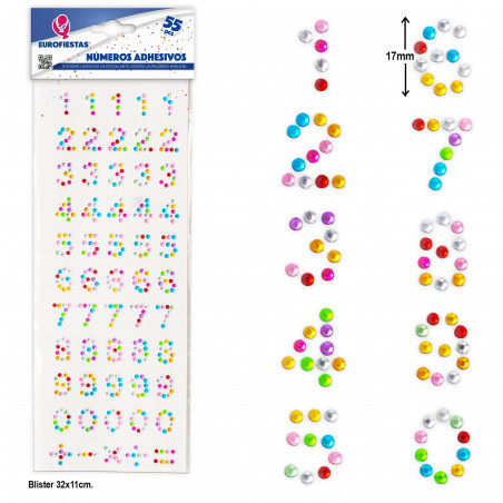 Adesivi numerici multicolori, set di 55 numeri glitterati per lavoretti