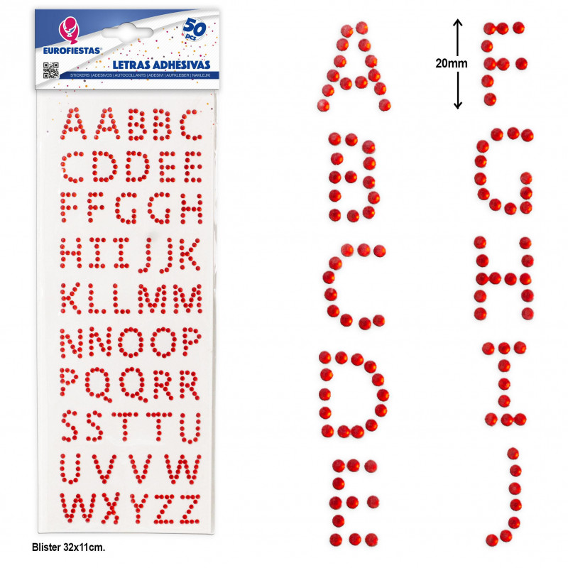 Lettere adesive rosse, set da 50 con glitter per decorazioni creative