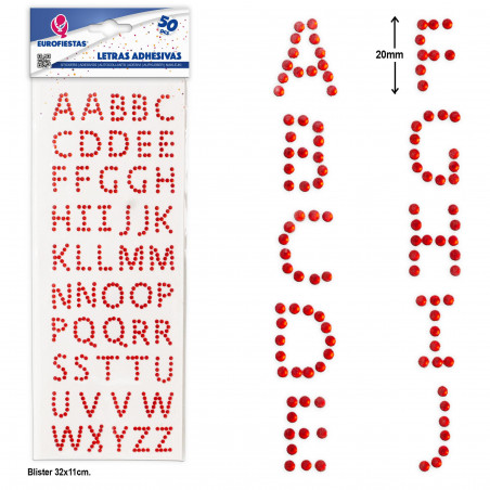 Lettere adesive rosse, set da 50 con glitter per decorazioni creative